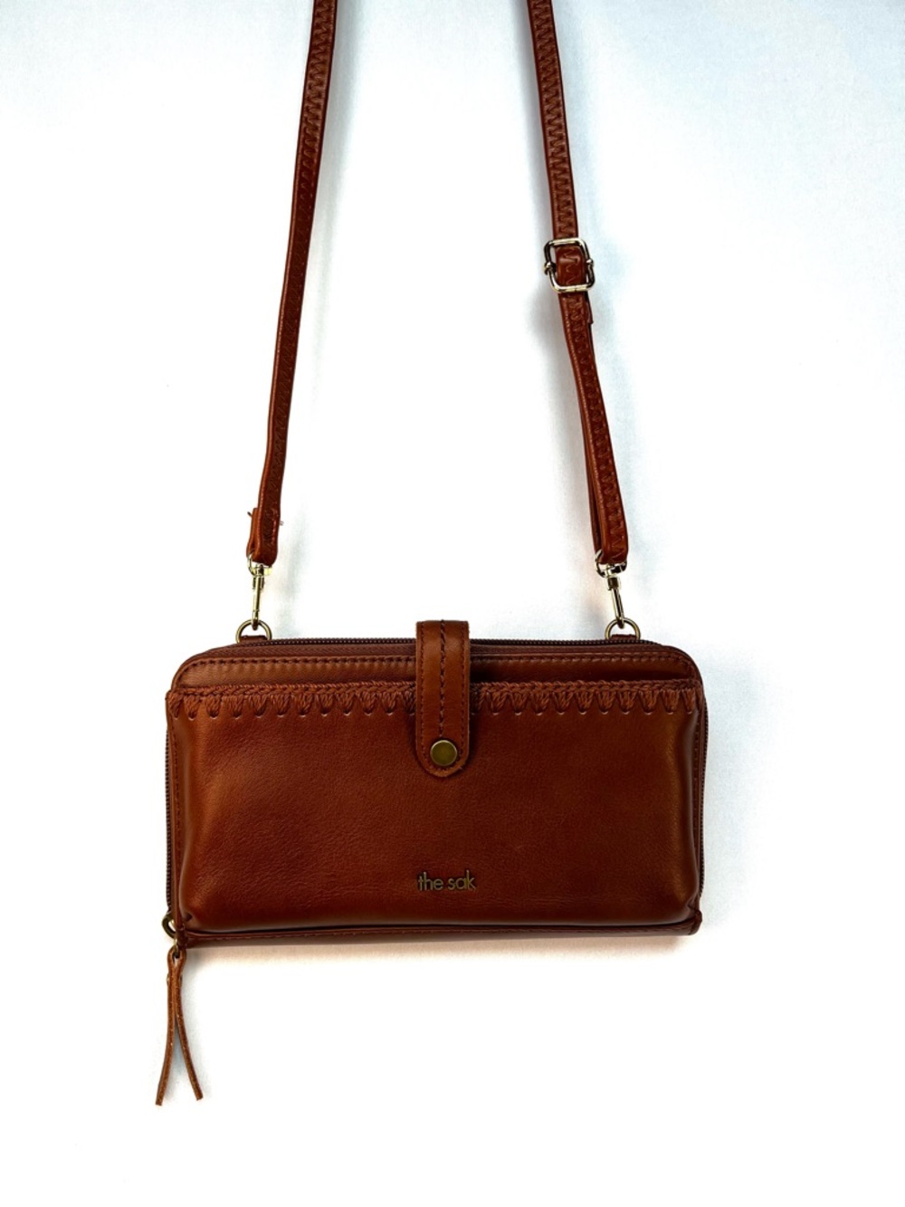 The Sak Leather Wallet Crossbody Cognac Brown Organizer Phone Bag Style